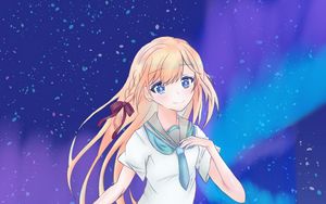 Preview wallpaper girl, schoolgirl, northern lights, anime, art