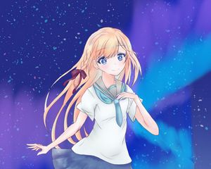 Preview wallpaper girl, schoolgirl, northern lights, anime, art