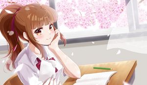 Preview wallpaper girl, schoolgirl, note, anime, art