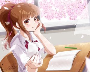 Preview wallpaper girl, schoolgirl, note, anime, art