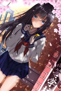 Preview wallpaper girl, schoolgirl, petals, anime