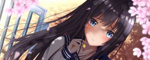 Preview wallpaper girl, schoolgirl, petals, anime