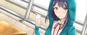 Preview wallpaper girl, schoolgirl, phone, anime