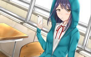 Preview wallpaper girl, schoolgirl, phone, anime