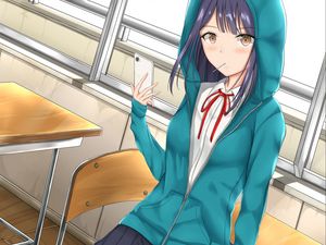 Preview wallpaper girl, schoolgirl, phone, anime