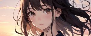 Preview wallpaper girl, schoolgirl, pier, river, anime