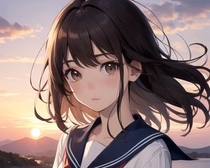 Preview wallpaper girl, schoolgirl, pier, river, anime