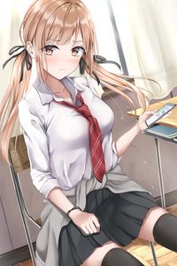 Preview wallpaper girl, schoolgirl, ponytails, glance, anime