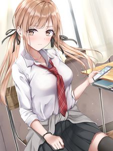 Preview wallpaper girl, schoolgirl, ponytails, glance, anime