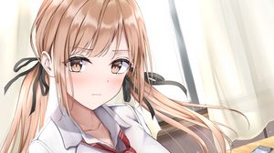 Preview wallpaper girl, schoolgirl, ponytails, glance, anime