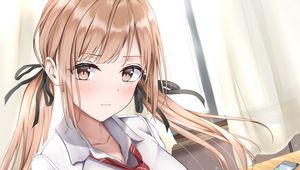 Preview wallpaper girl, schoolgirl, ponytails, glance, anime