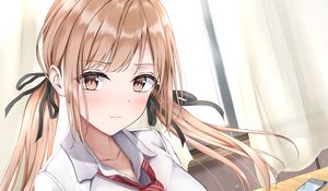 Preview wallpaper girl, schoolgirl, ponytails, glance, anime