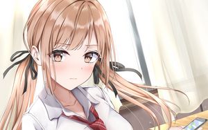 Preview wallpaper girl, schoolgirl, ponytails, glance, anime