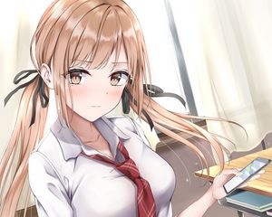 Preview wallpaper girl, schoolgirl, ponytails, glance, anime