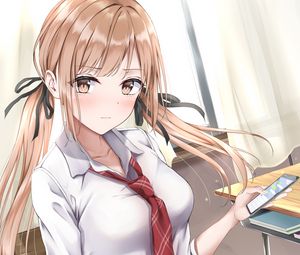 Preview wallpaper girl, schoolgirl, ponytails, glance, anime