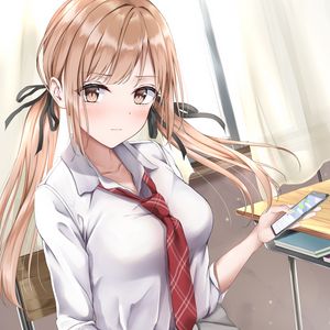 Preview wallpaper girl, schoolgirl, ponytails, glance, anime