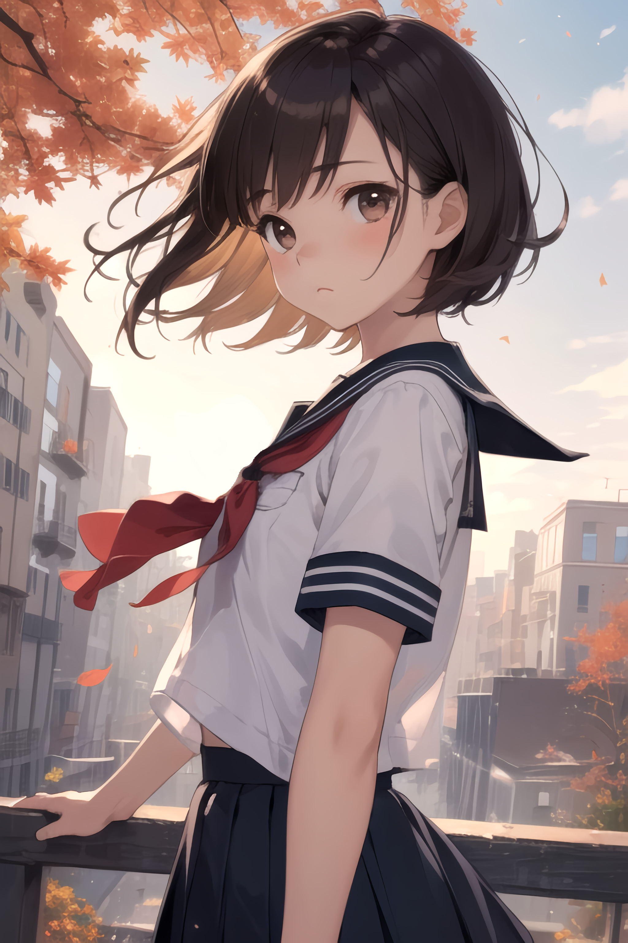 Download wallpaper 2048x3072 girl, schoolgirl, railings, wind, anime hd ...