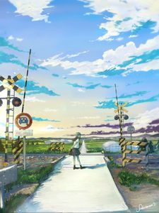 Preview wallpaper girl, schoolgirl, railroad, anime, art