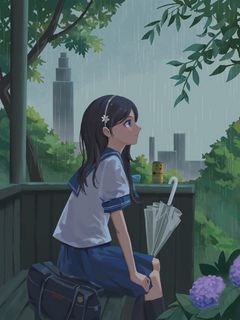 Download wallpaper 240x320 girl, schoolgirl, rain, umbrella, anime old  mobile, cell phone, smartphone hd background