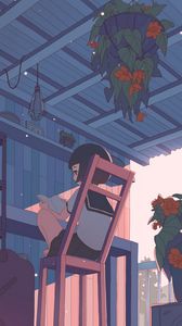 Preview wallpaper girl, schoolgirl, reading, anime, art