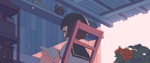 Preview wallpaper girl, schoolgirl, reading, anime, art