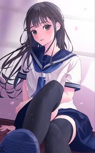 Preview wallpaper girl, schoolgirl, sailor suit, anime, art