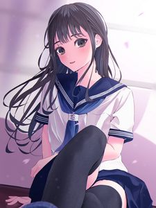 Preview wallpaper girl, schoolgirl, sailor suit, anime, art