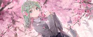 Preview wallpaper girl, schoolgirl, sakura, flowers, anime, art