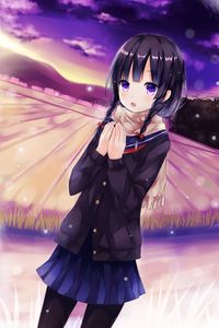 Preview wallpaper girl, schoolgirl, scarf, winter, anime