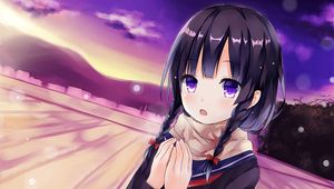 Preview wallpaper girl, schoolgirl, scarf, winter, anime