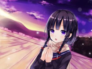 Preview wallpaper girl, schoolgirl, scarf, winter, anime