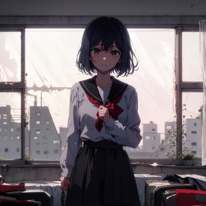 Preview wallpaper girl, schoolgirl, school, anime, window