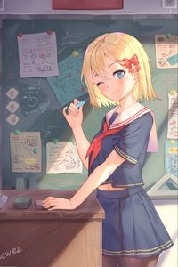 Preview wallpaper girl, schoolgirl, school, smile, anime, art