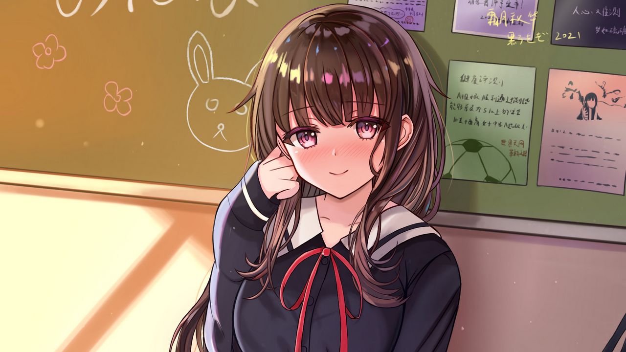 Wallpaper girl, schoolgirl, school, smile, anime