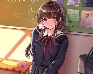 Preview wallpaper girl, schoolgirl, school, smile, anime