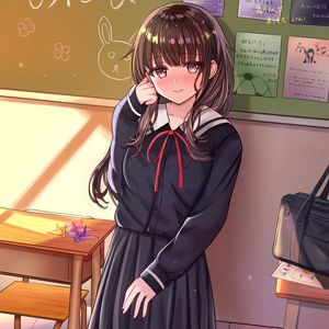 Preview wallpaper girl, schoolgirl, school, smile, anime