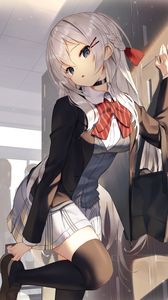 Preview wallpaper girl, schoolgirl, school, glance, anime
