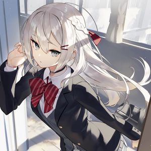 Preview wallpaper girl, schoolgirl, school, glance, anime, art