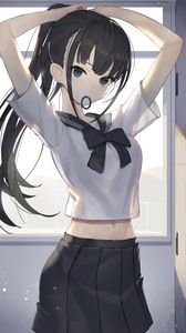 Preview wallpaper girl, schoolgirl, scrunchy, ponytail, anime