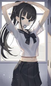 Preview wallpaper girl, schoolgirl, scrunchy, ponytail, anime