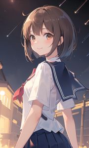 Preview wallpaper girl, schoolgirl, smile, stars, anime