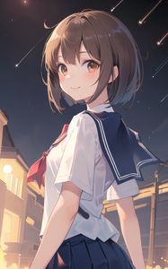 Preview wallpaper girl, schoolgirl, smile, stars, anime