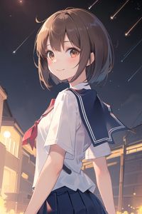 Preview wallpaper girl, schoolgirl, smile, stars, anime