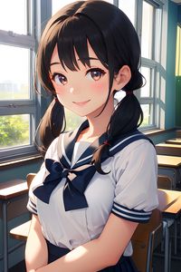 Preview wallpaper girl, schoolgirl, smile, window, anime, art