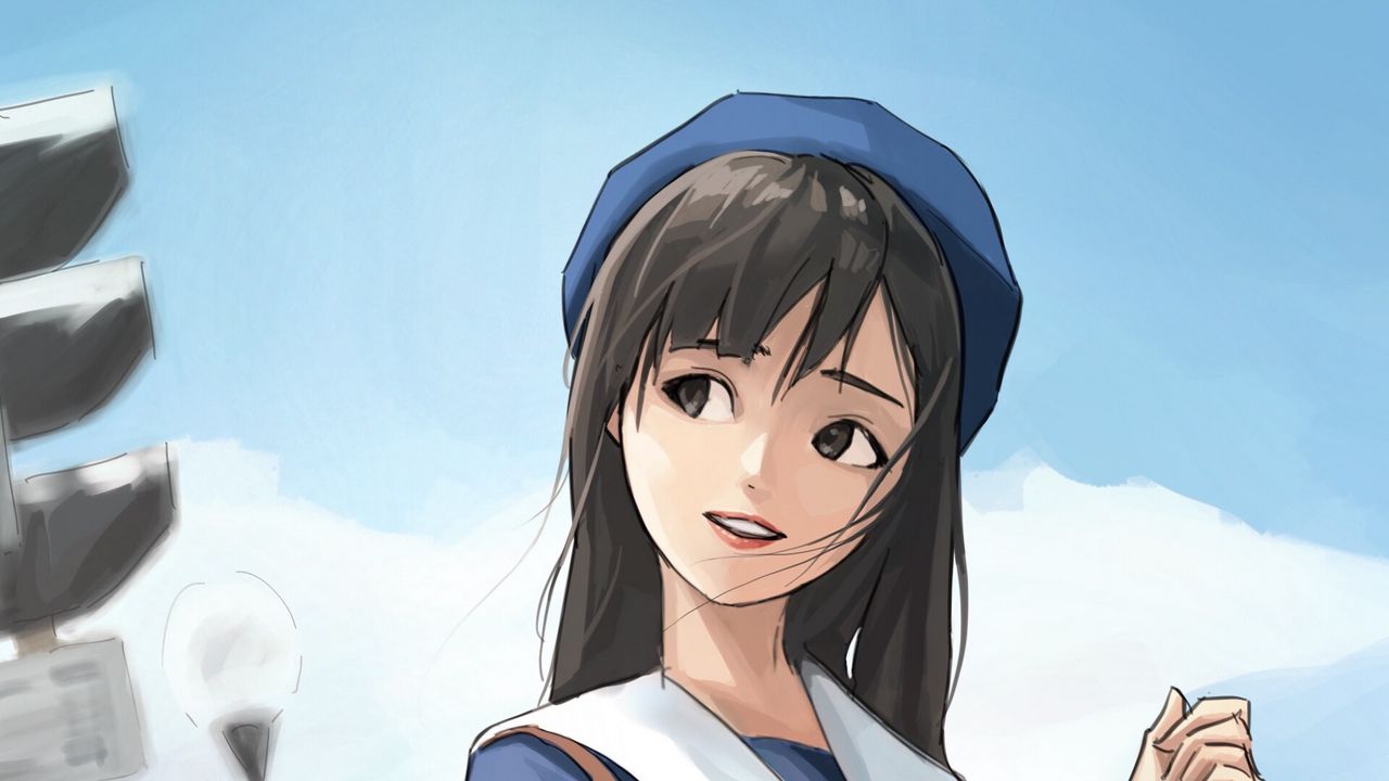 Wallpaper girl, schoolgirl, smile, glance, anime