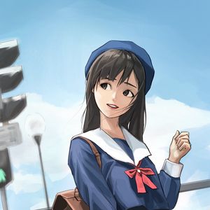 Preview wallpaper girl, schoolgirl, smile, glance, anime