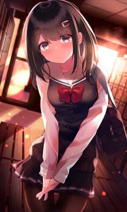 Preview wallpaper girl, schoolgirl, smile, twilight, anime, art