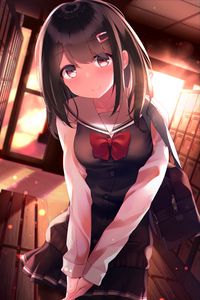 Preview wallpaper girl, schoolgirl, smile, twilight, anime, art