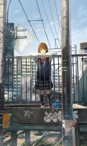 Preview wallpaper girl, schoolgirl, smile, platform, anime, art