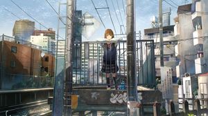 Preview wallpaper girl, schoolgirl, smile, platform, anime, art
